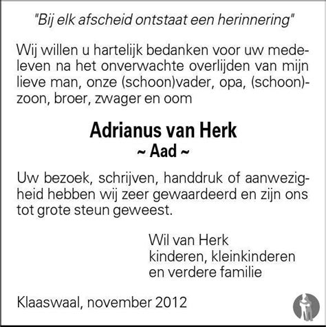 adrianus van herk overleden.